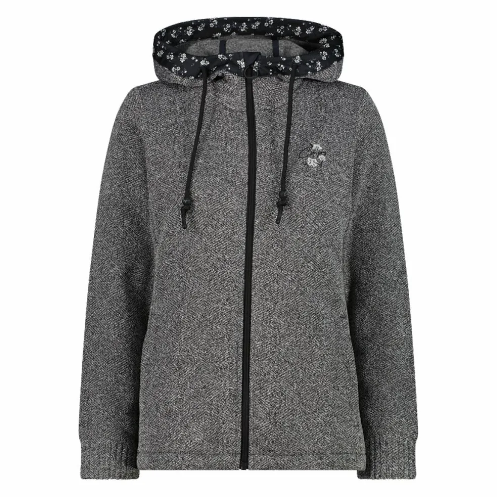 Damen-Fleecejacke aus Knit Tech mit Kapuze und floralen Details