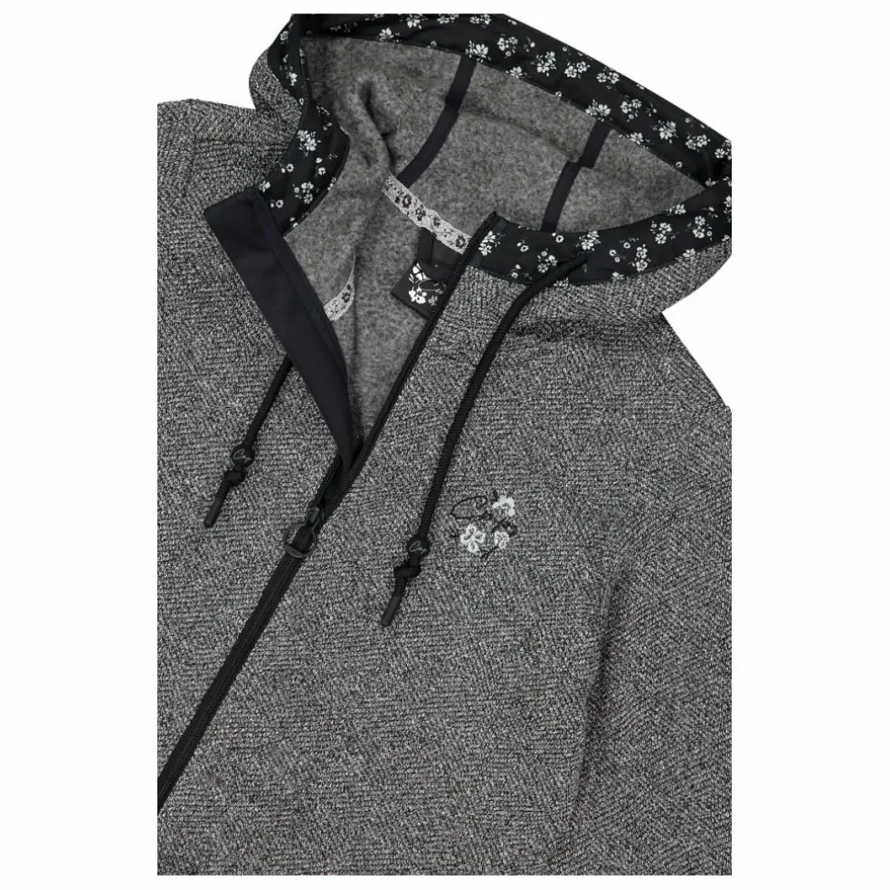 Damen-Fleecejacke aus Knit Tech mit Kapuze und floralen Details