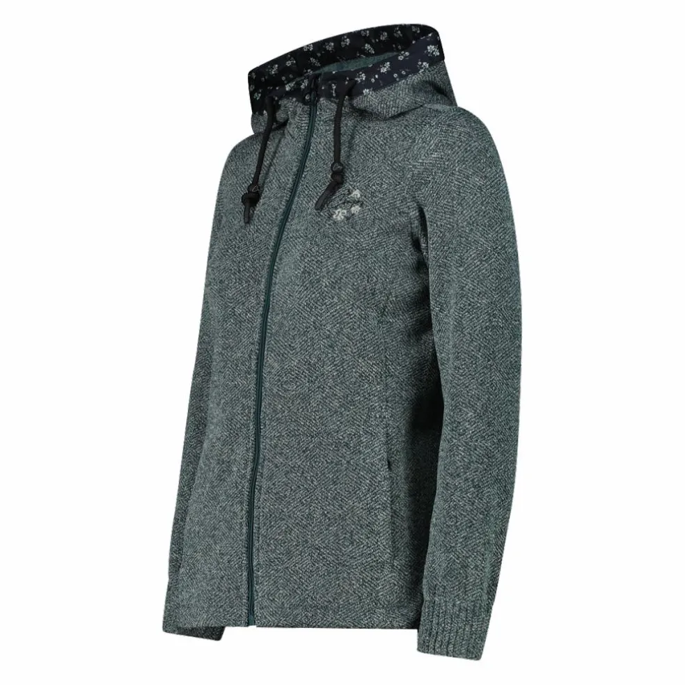 Damen-Fleecejacke aus Knit Tech mit Kapuze und floralen Details