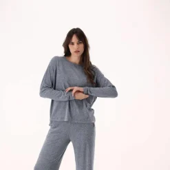 Damenpullover mit Bateau-Ausschnitt aus meliertem Jersey