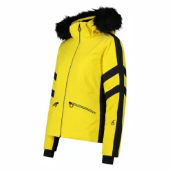 Damen-Skijacke aus Twill mit abnehmbarer Kapuze und Kunstfellbesatz