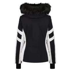 Damen-Skijacke aus Twill mit abnehmbarer Kapuze und Kunstfellbesatz