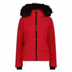 Damen-Skijacke mit abnehmbarer Kapuze aus Kunstfell