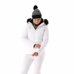 Damen-Skijacke mit abnehmbarer Kapuze aus Kunstfell