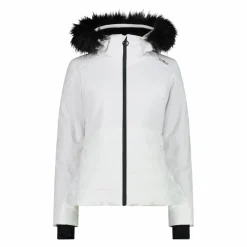 Damen-Skijacke mit abnehmbarer Kapuze aus Kunstfell