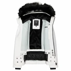 Damen-Skijacke mit abnehmbarer Kapuze aus Kunstfell