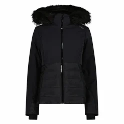 Damen-Skijacke mit abnehmbarer Kapuze aus Kunstfell