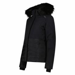 Damen-Skijacke mit abnehmbarer Kapuze aus Kunstfell