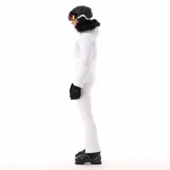 Damen-Skijacke mit abnehmbarer Kapuze aus Kunstfell