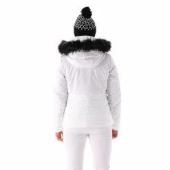 Damen-Skijacke mit abnehmbarer Kapuze aus Kunstfell