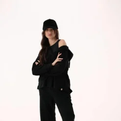 Damen-Sweatshirt ohne Reißverschluss mit fest angebrachter Kapuze