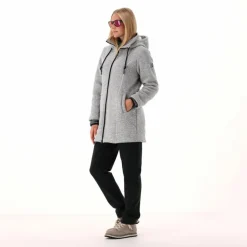 Fleece-Parka für Damen aus meliertem Knit Tech mit Kunstfell-Kapuze