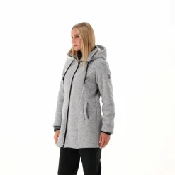 Fleece-Parka für Damen aus meliertem Knit Tech mit Kunstfell-Kapuze