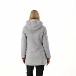 Fleece-Parka für Damen aus meliertem Knit Tech mit Kunstfell-Kapuze