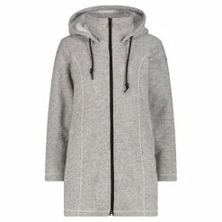 Fleece-Parka für Damen aus meliertem Knit Tech mit Kunstfell-Kapuze