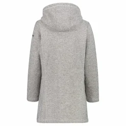 Fleece-Parka für Damen aus meliertem Knit Tech mit Kunstfell-Kapuze