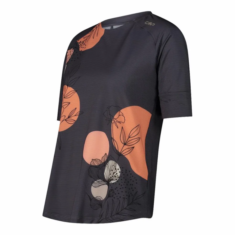 Gemustertes technisches T-Shirt mit kurzen Ärmeln für Damen