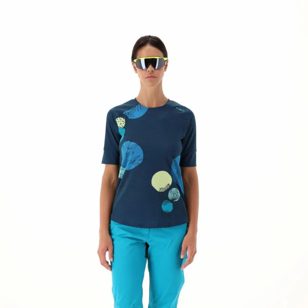 Gemustertes technisches T-Shirt mit kurzen Ärmeln für Damen