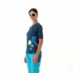 Gemustertes technisches T-Shirt mit kurzen Ärmeln für Damen