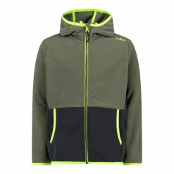Jungen-Fleecejacke mit Kapuze und durchgehendem Reißverschluss und Color Block