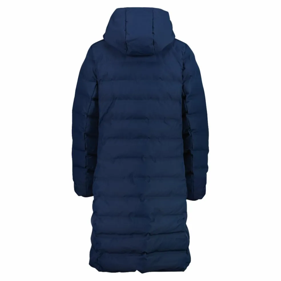 Lange gepolsterte Daunenjacke für Damen mit Kapuze