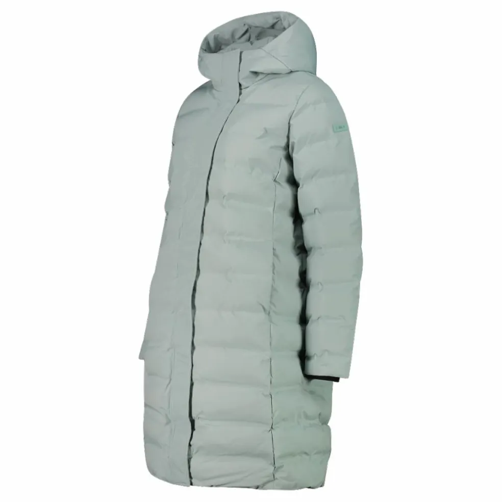 Lange gepolsterte Daunenjacke für Damen mit Kapuze