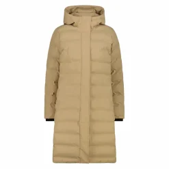 Lange gepolsterte Daunenjacke für Damen mit Kapuze