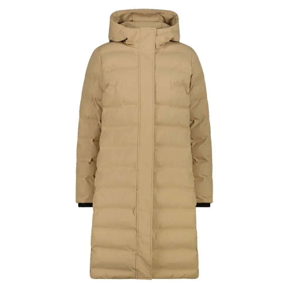 Lange gepolsterte Daunenjacke für Damen mit Kapuze