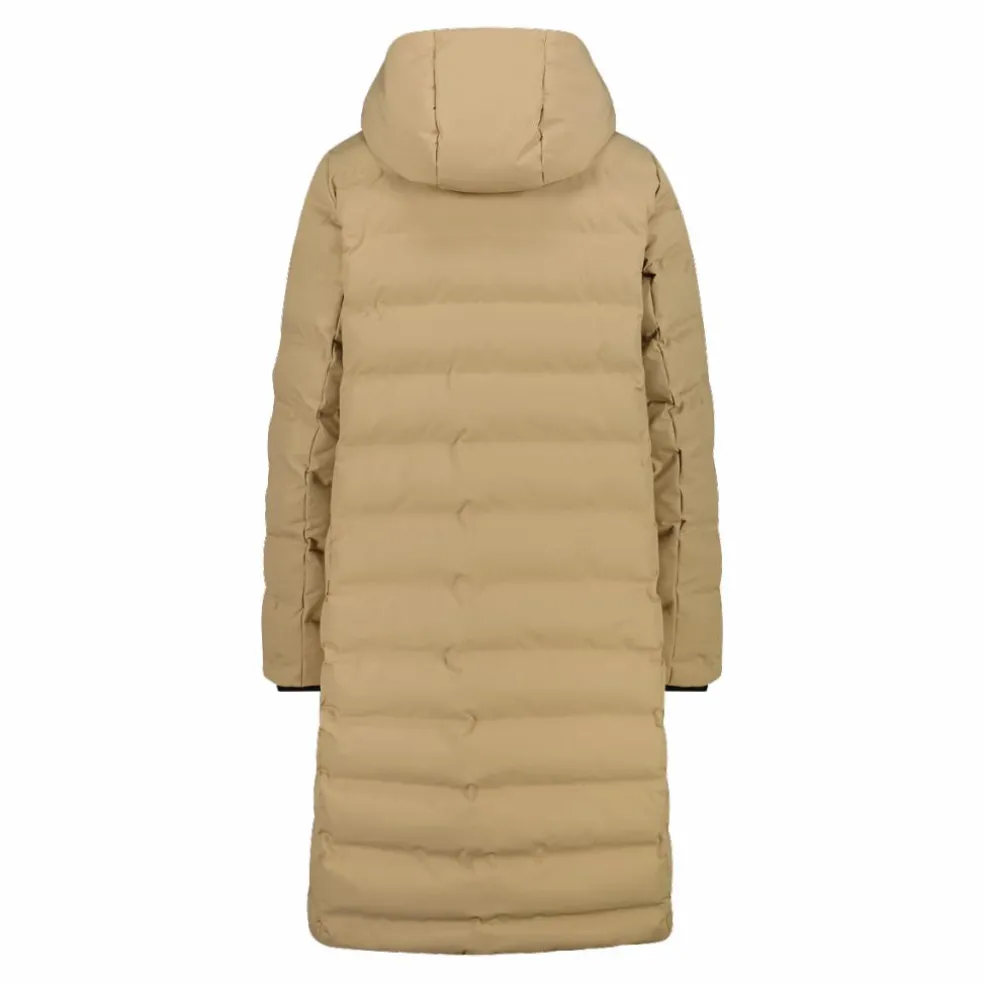 Lange gepolsterte Daunenjacke für Damen mit Kapuze