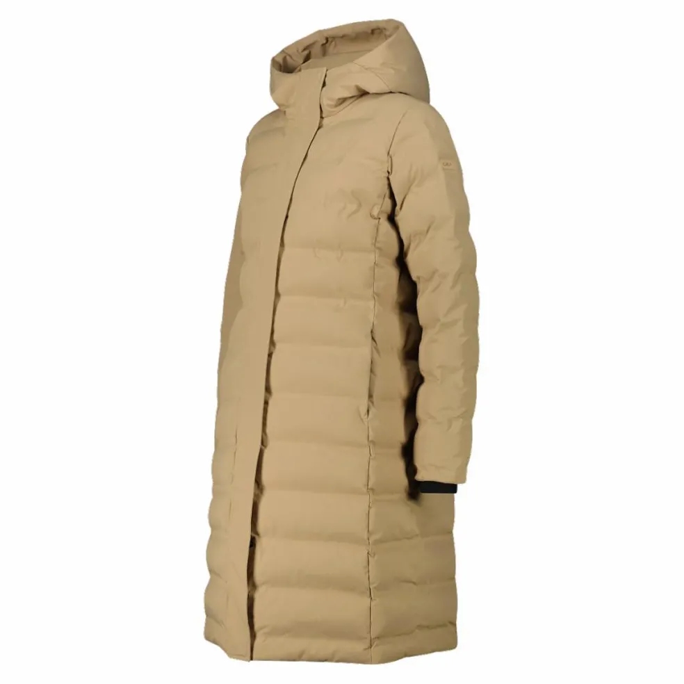 Lange gepolsterte Daunenjacke für Damen mit Kapuze