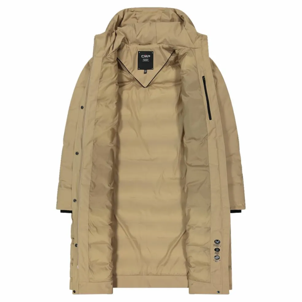 Lange gepolsterte Daunenjacke für Damen mit Kapuze