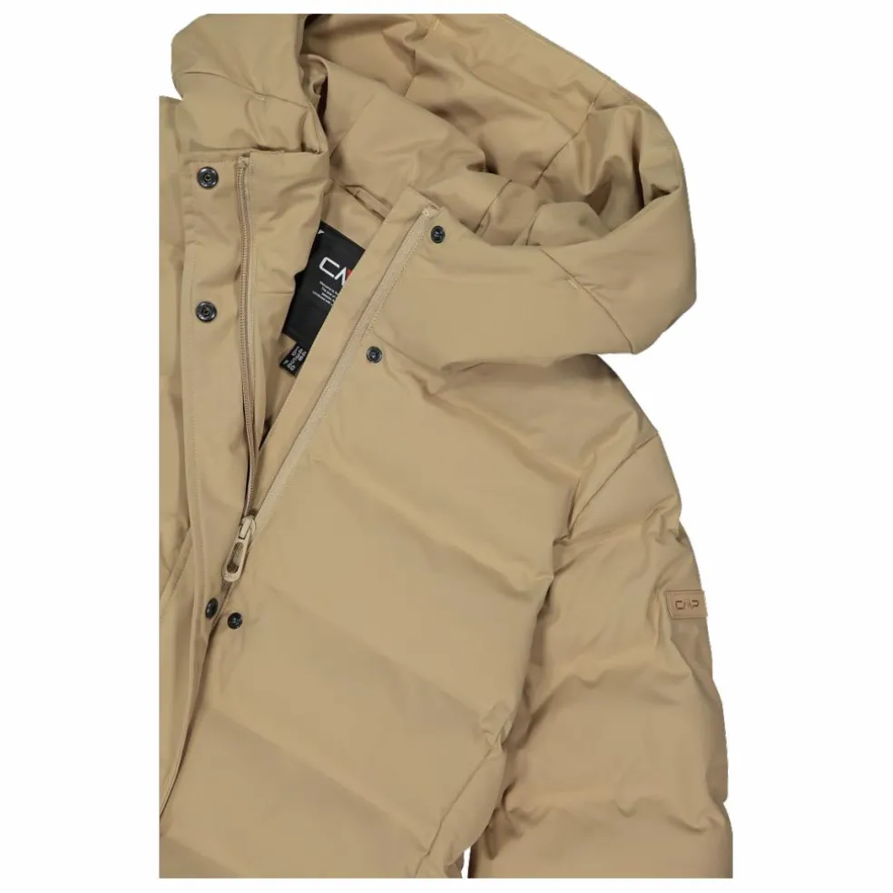 Lange gepolsterte Daunenjacke für Damen mit Kapuze