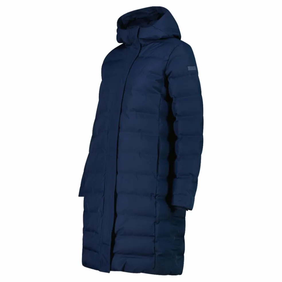 Lange gepolsterte Daunenjacke für Damen mit Kapuze