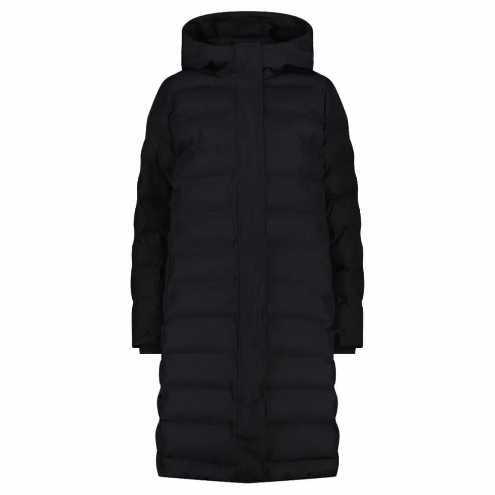 Lange gepolsterte Daunenjacke für Damen mit Kapuze