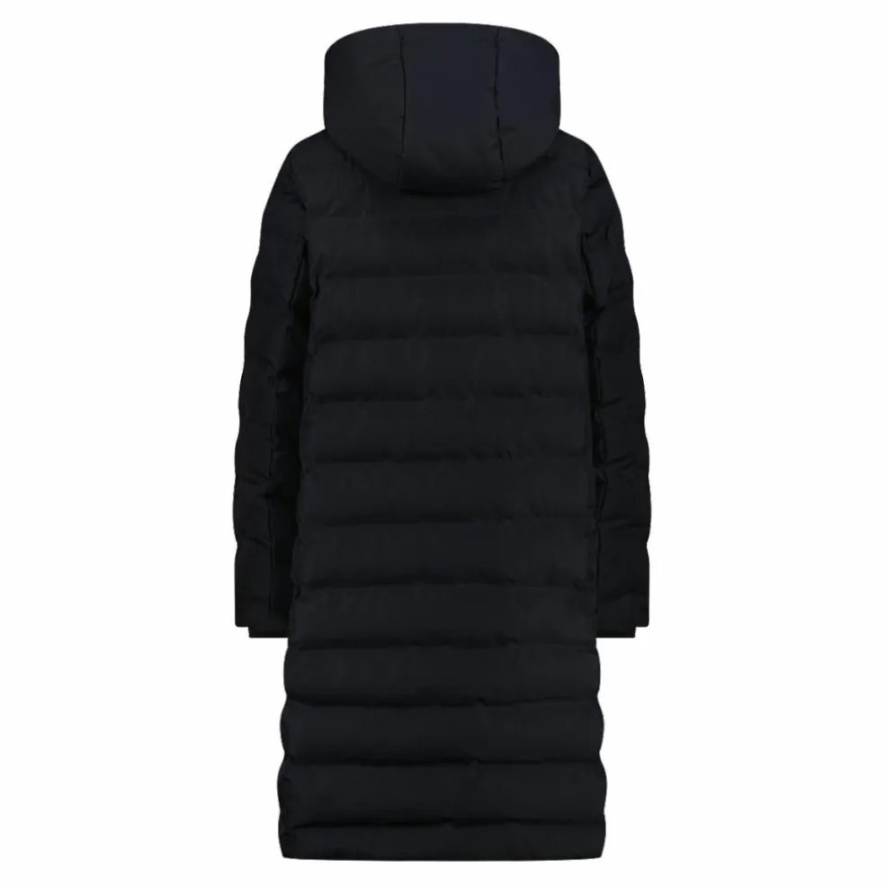 Lange gepolsterte Daunenjacke für Damen mit Kapuze