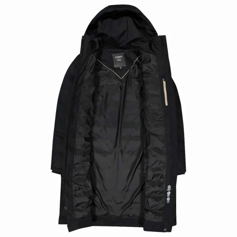 Lange gepolsterte Daunenjacke für Damen mit Kapuze