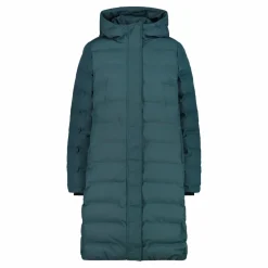 Lange gepolsterte Daunenjacke für Damen mit Kapuze