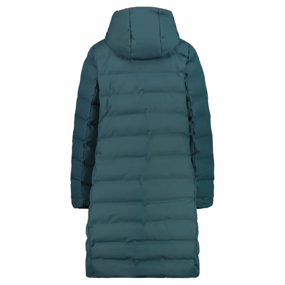 Lange gepolsterte Daunenjacke für Damen mit Kapuze