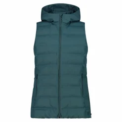 Lange, gepolsterte Weste für Damen mit Kapuze