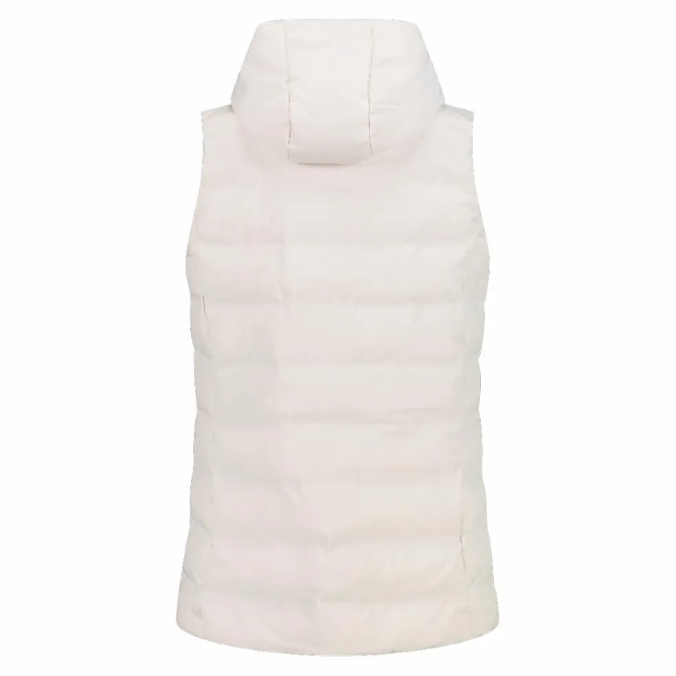 Lange, gepolsterte Weste für Damen mit Kapuze