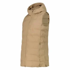Lange, gepolsterte Weste für Damen mit Kapuze