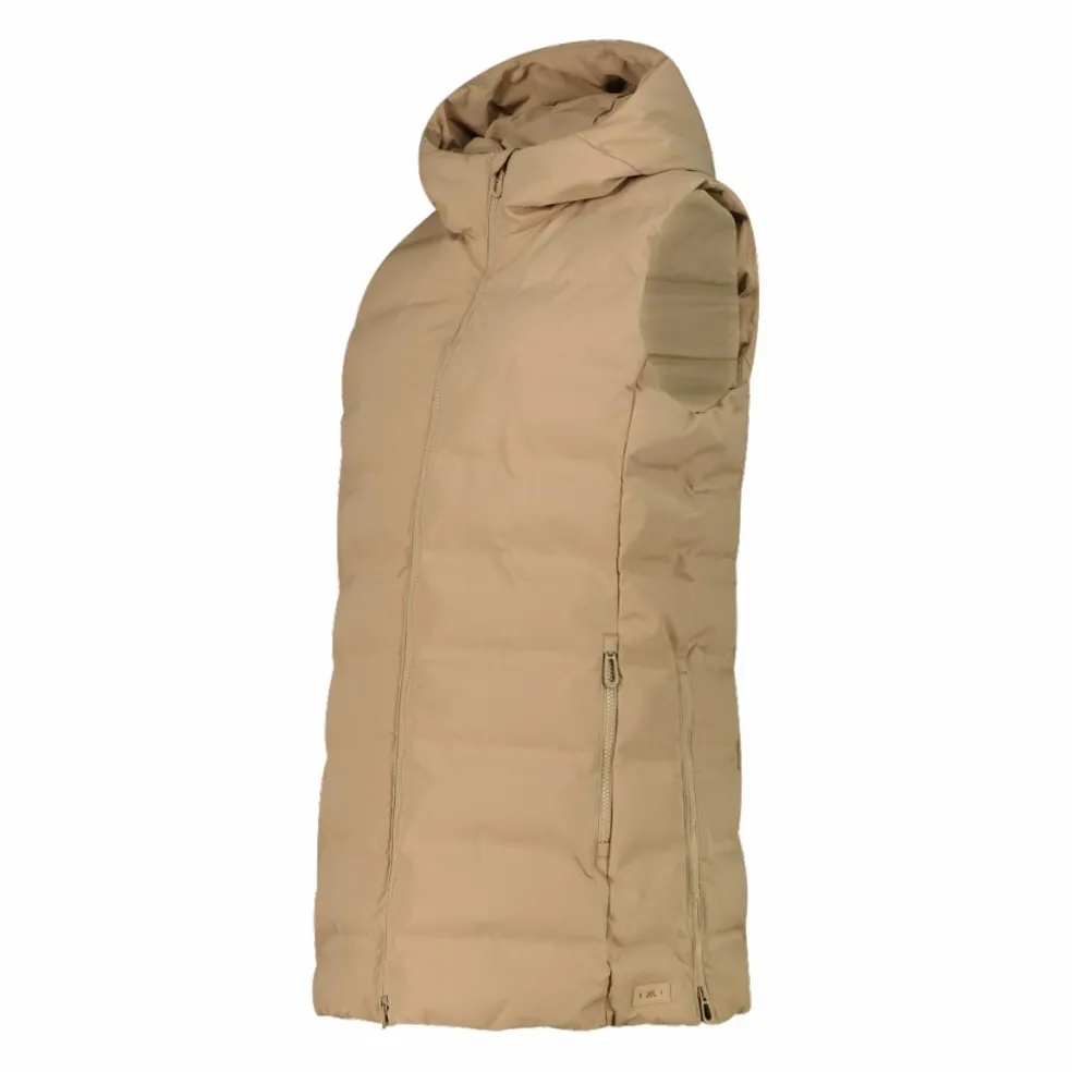 Lange, gepolsterte Weste für Damen mit Kapuze