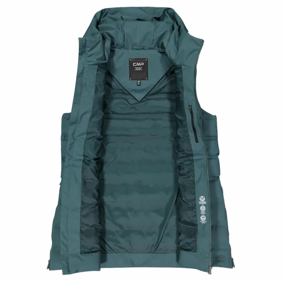 Lange, gepolsterte Weste für Damen mit Kapuze