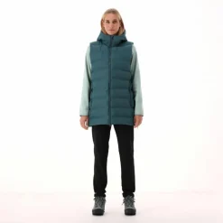 Lange, gepolsterte Weste für Damen mit Kapuze