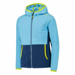 Mädchen-Fleecejacke mit Kapuze und durchgehendem Reißverschluss und Color Block