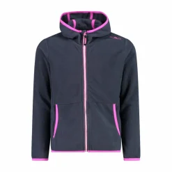 Mädchen-Fleecejacke mit Kapuze und durchgehendem Reißverschluss und Color Block