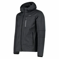 Melierte Softshell-Herrenjacke mit abnehmbarer Kapuze