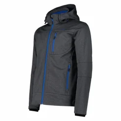 Melierte Softshell-Herrenjacke mit abnehmbarer Kapuze