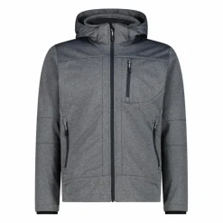 Melierte Softshell-Herrenjacke mit abnehmbarer Kapuze