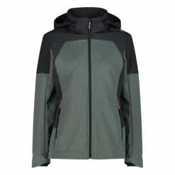 Softshelljacke für Damen mit Kapuze und zweifarbigem Grid-Jacquard-Motiv